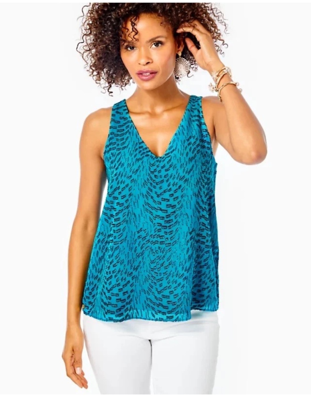 NWT Lilly Pulitzer Silk Florin Sleeveless V-Neck Animal Print Top - Teal
